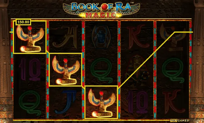 Schermata di caricamento di Book of Ra Magic in modalità demo con il pulsante Start